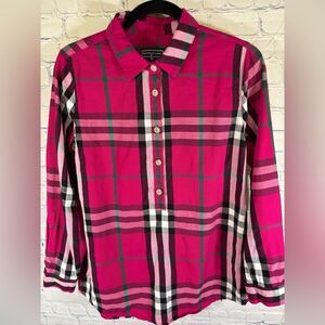 DUFFIELD LANE Jewel Point Amelia Pink Plaid Festive Holiday Preppy Popover Top M
